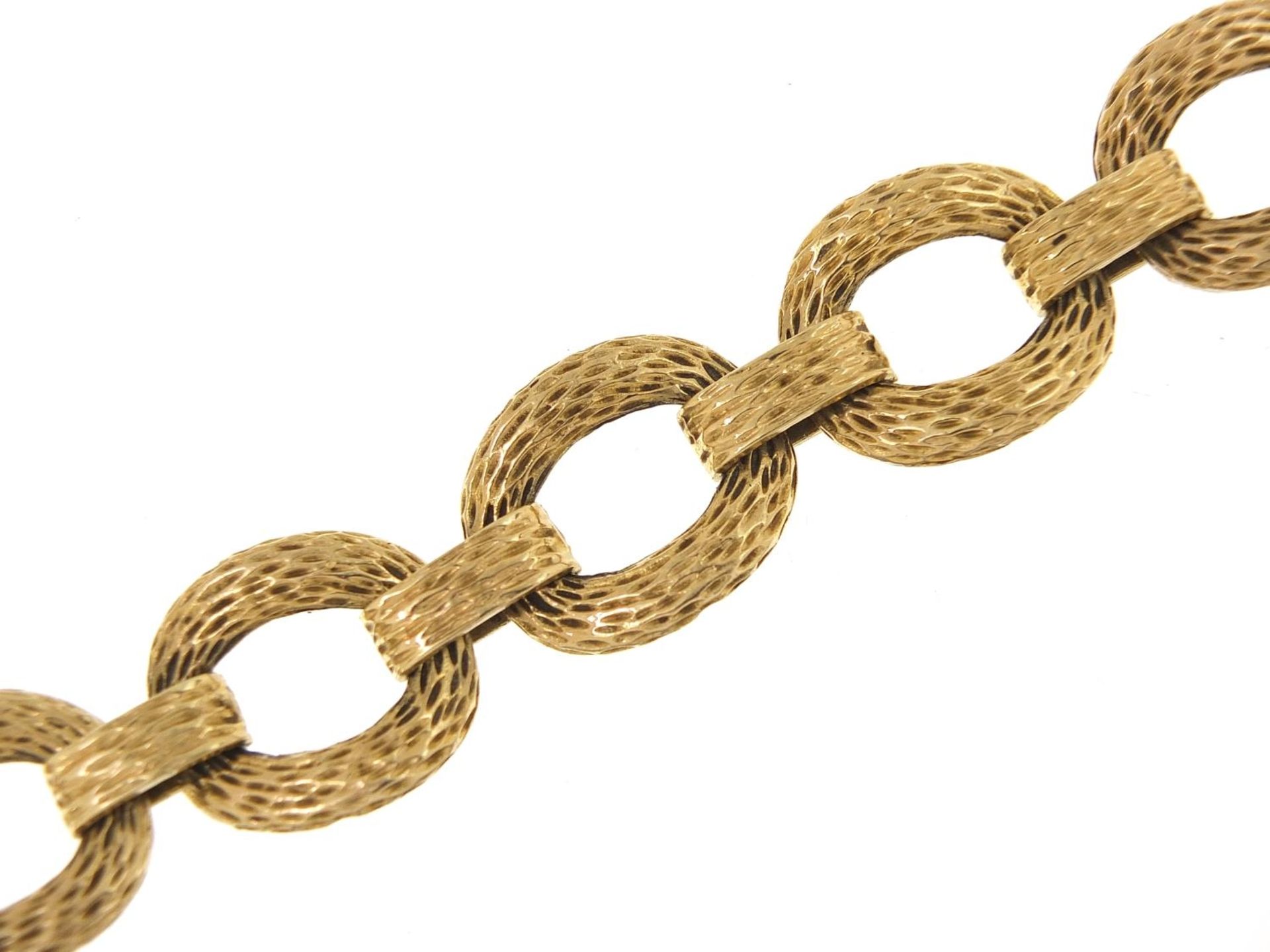 1970s 9ct gold bark design bracelet with oval links, HB makers mark, 18cm in length, 43.8g
