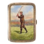 Hayes & Co, Edward VII silver cigarette case enamelled with a gentleman playing golf , Birmingham