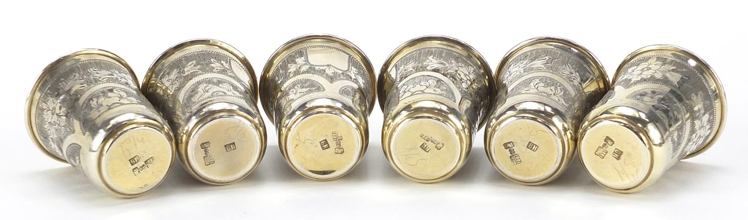 Vasky Aleksandrovich Petrov, Set of six Russian silver gilt engraved liqueur cups, Moscow 1885, - Image 3 of 4