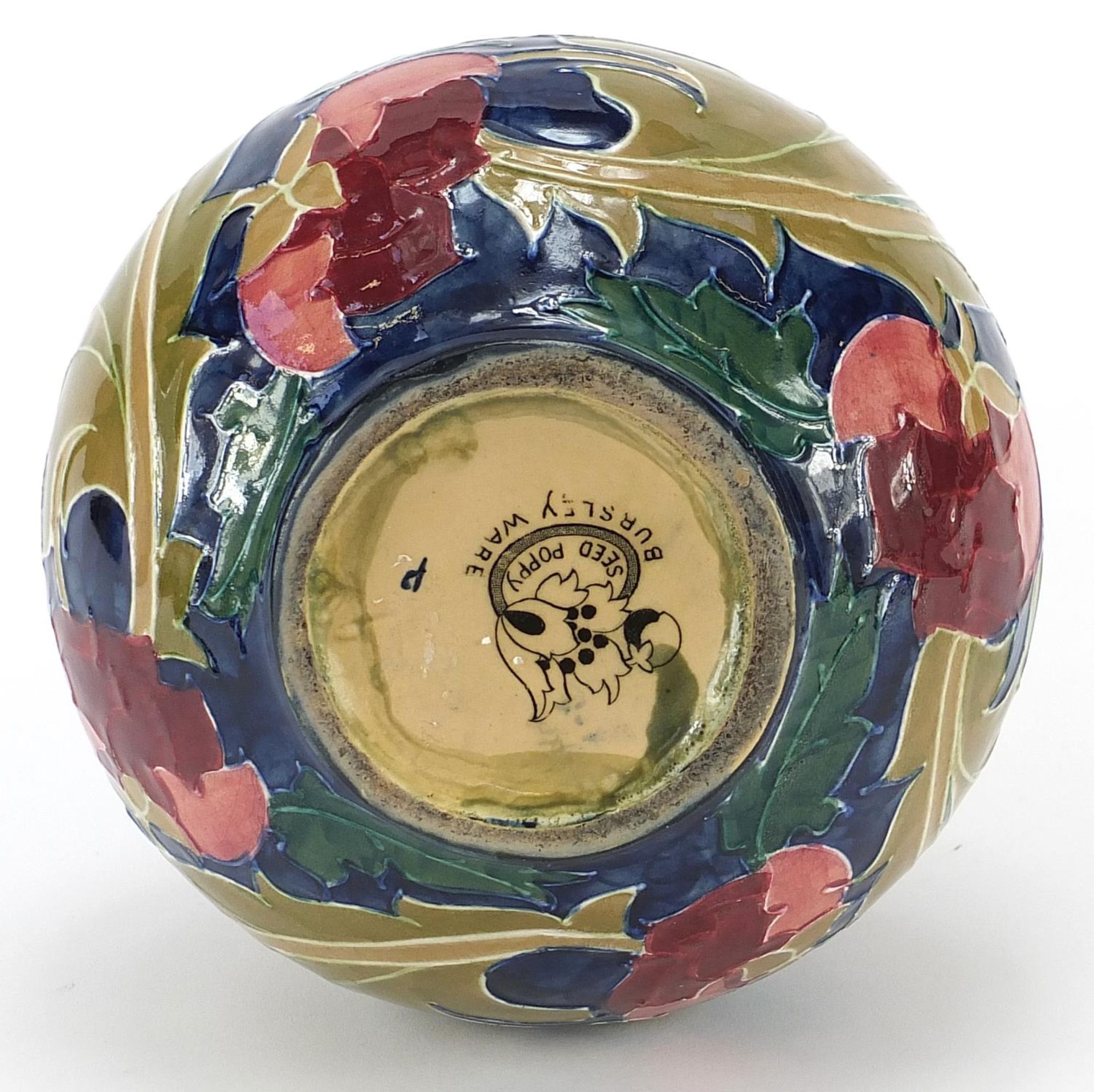 Charlotte Rhead, Bursley Ware vase hand painted in the Green Seed Poppy pattern, 28cm high - Image 3 of 3