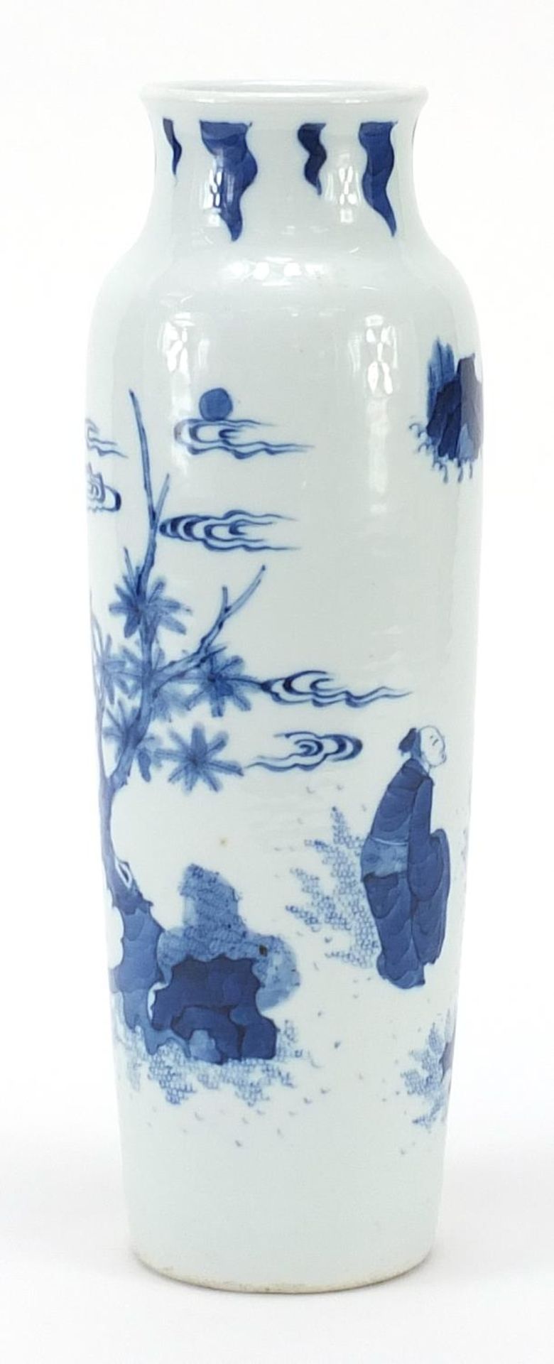Chinese blue and white porcelain vase hand painted with an emperor on horseback and attendants, 27. - Image 2 of 3