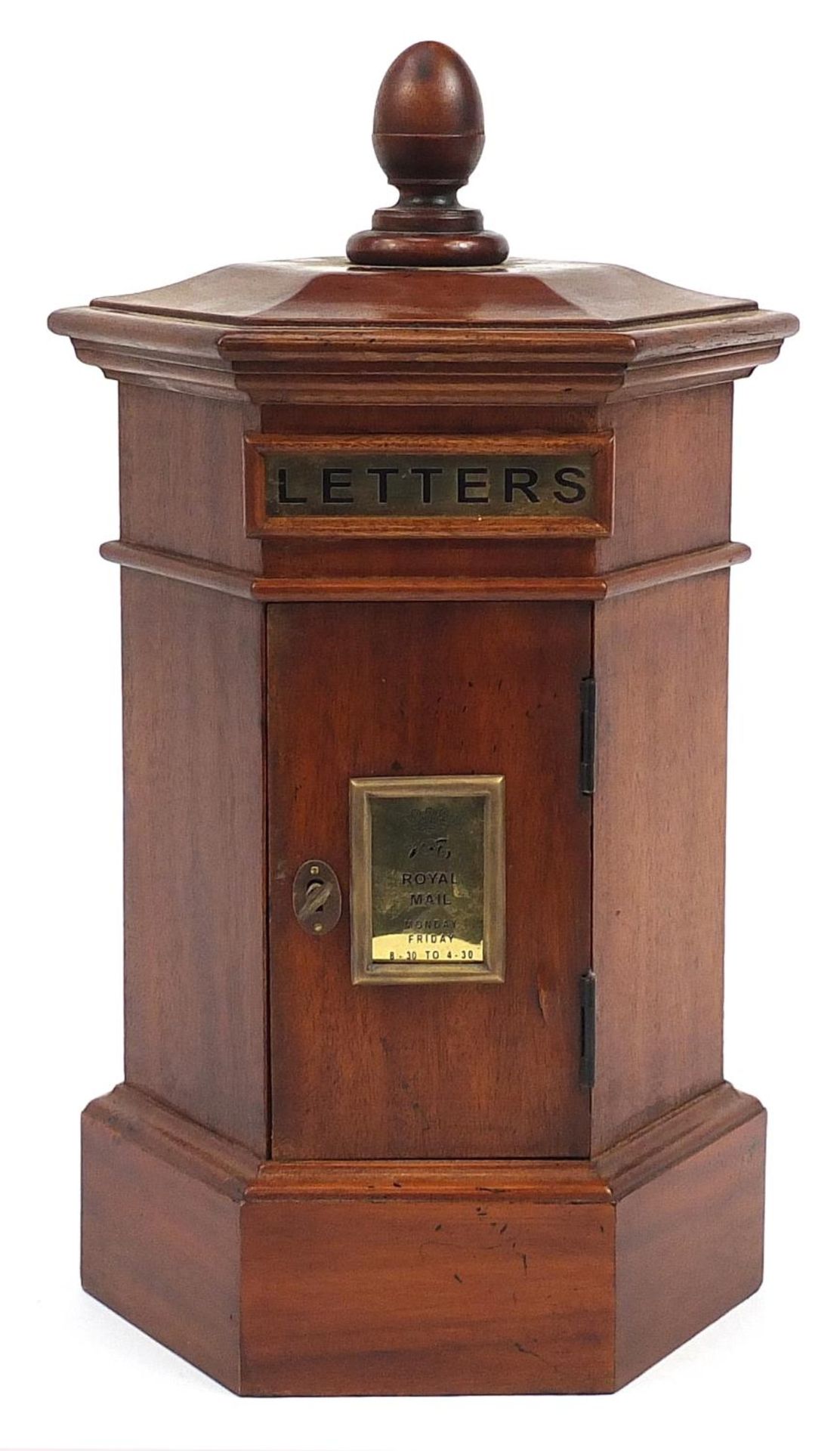Georgian style hardwood table top letterbox in the form of a postbox, 46cm high