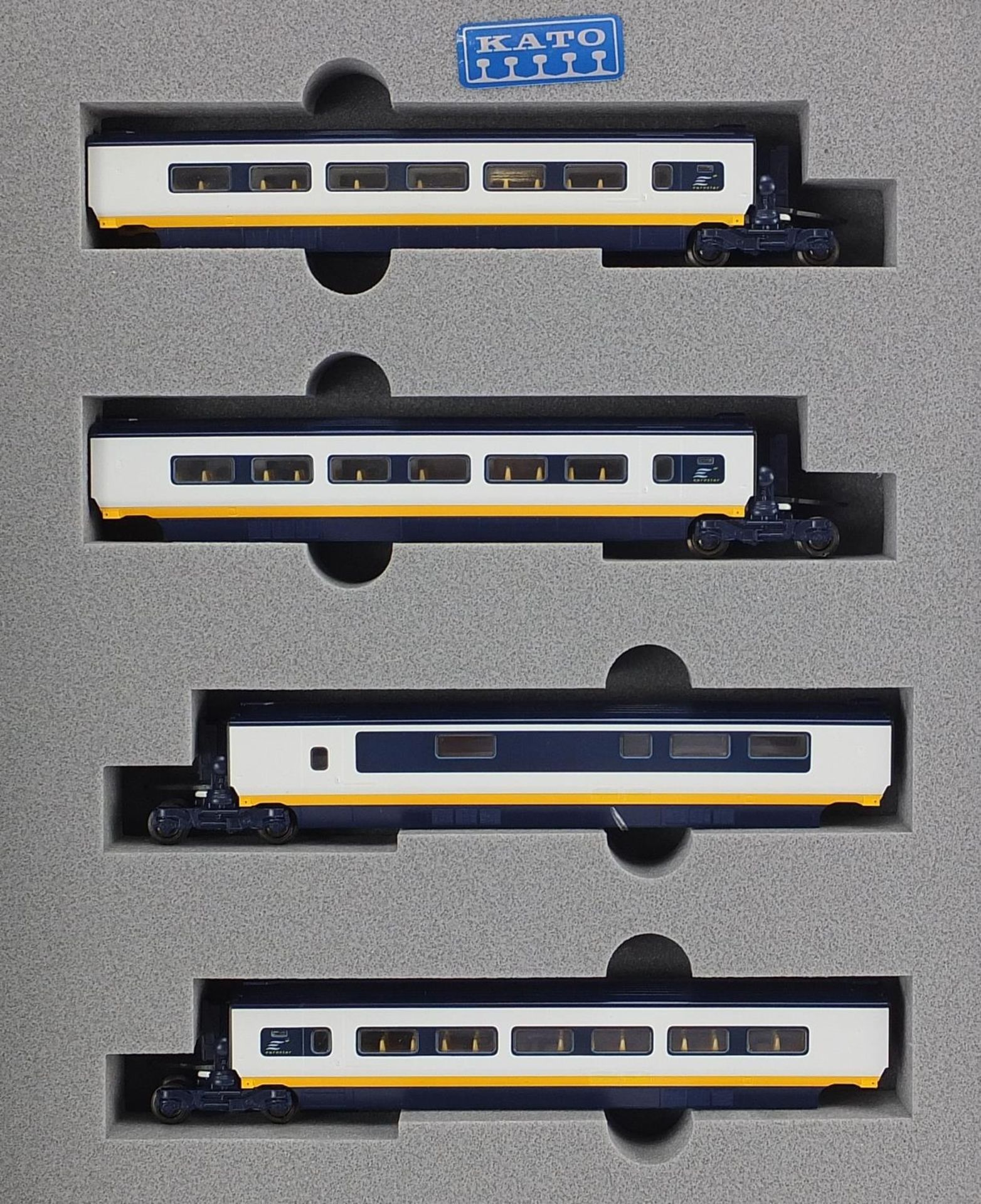 Two Kato N gauge model railway Eurostar four car sets with boxes, numbers 10-328 - Image 3 of 6