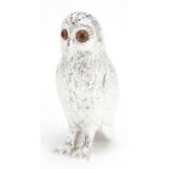 Large novelty silver plated caster in the form of an owl, 15cm high