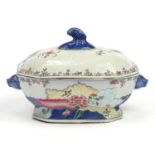 Chinese wucai porcelain tureen and cover with twin handles hand painted with flowers, 35cm wide