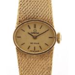 Omega, ladies 9ct gold Omega Deville wristwatch with 9ct gold strap, the case 17mm wide, 30.2g