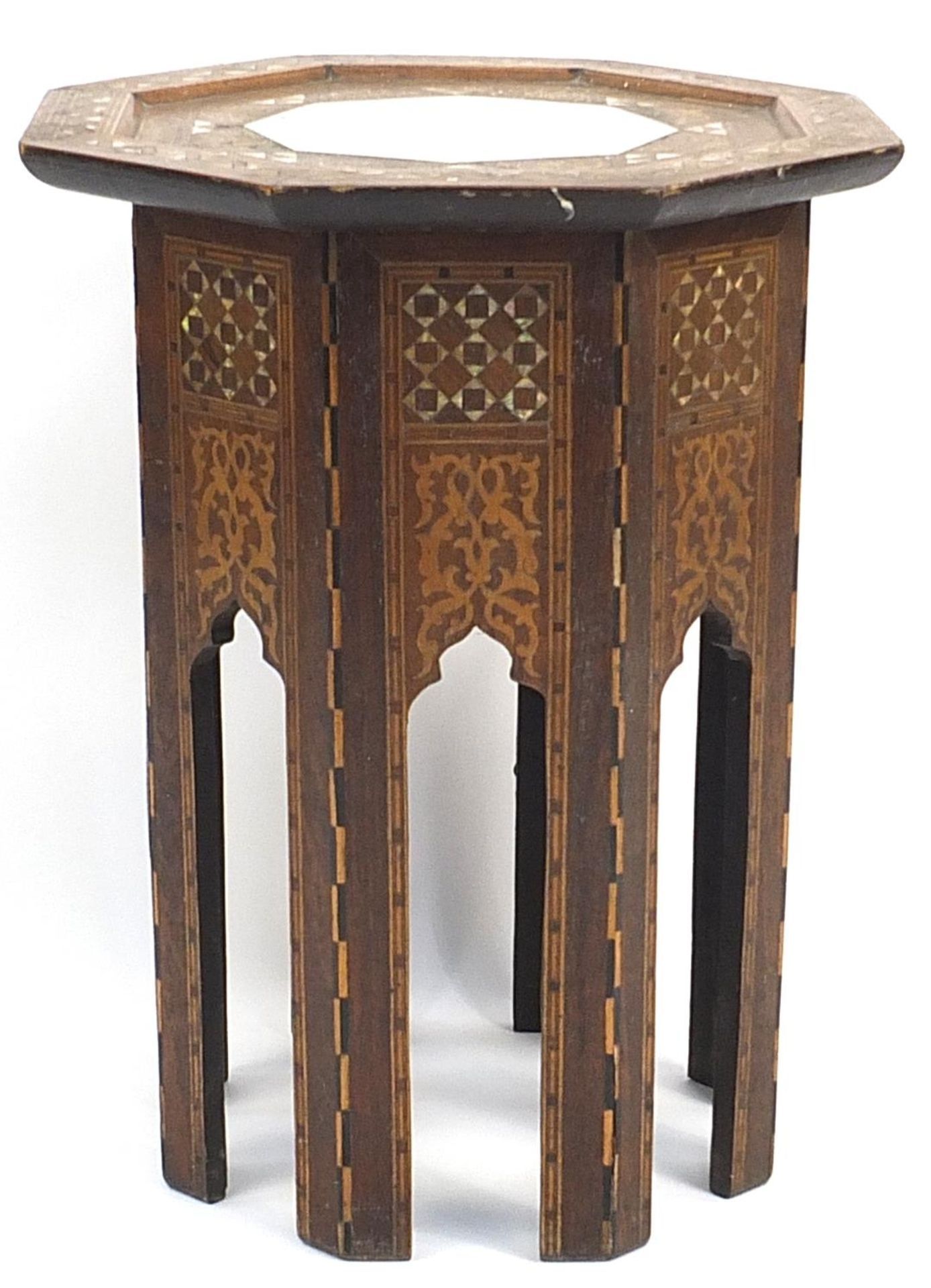 Manner of Liberty & Co, Moorish style inlaid octagonal side table with mother of pearl inlay, 62.5cm - Image 3 of 3