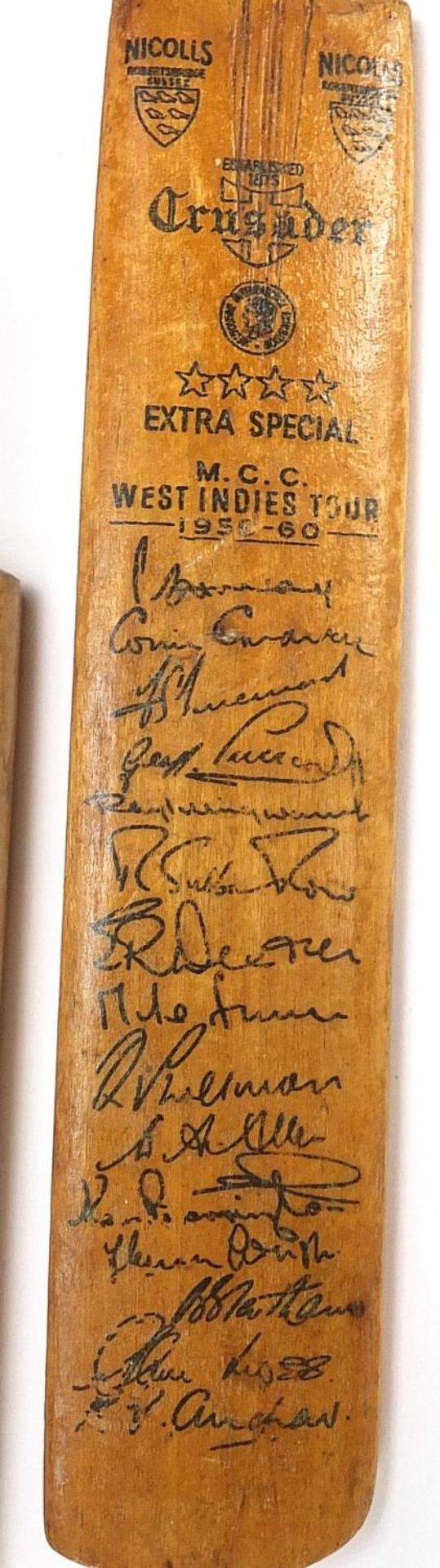 Two miniature autographed cricket bats comprising West Indies Tour 1950-60 and The Len Hutton - Image 4 of 5