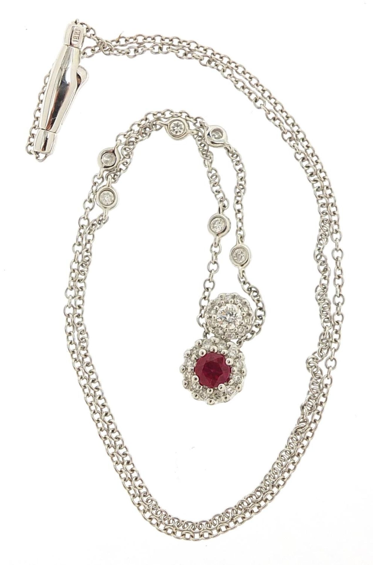 18ct white gold ruby and diamond necklace, stamped D 0.47 R 0.33, 40cm in length, 5.6g - Bild 2 aus 5