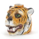 Continental porcelain inkwell in the form of a tiger's head, impressed marks to the base, 9cm in