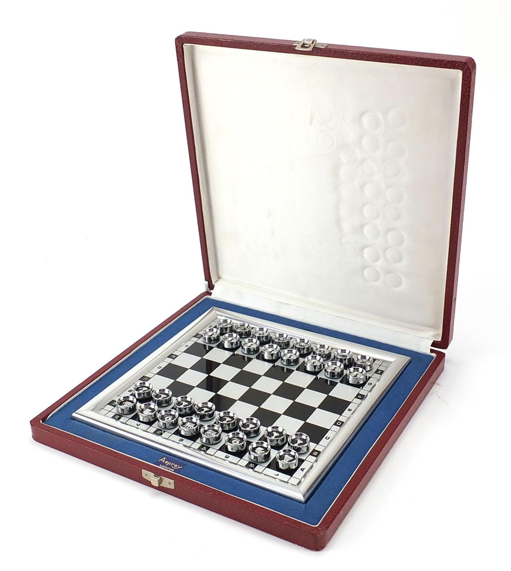 Vintage travelling chess board with fitted silk and velvet lined case, retailed by Asprey of London, - Image 6 of 7
