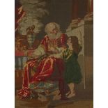After John Singleton Copley - Samuel and Eli, religious needlework tapestry panel, mounted, framed