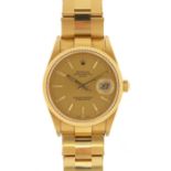 Rolex, 18ct gold gentlemen's Oyster Perpetual Date automatic wristwatch with champagne dial and 18ct