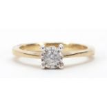 9ct gold diamond solitaire ring, the band stamped 0.20ct, size M, 2.7g