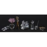 Swarovski Crystal including swan, seal and video camera on stand, the largest 7cm high
