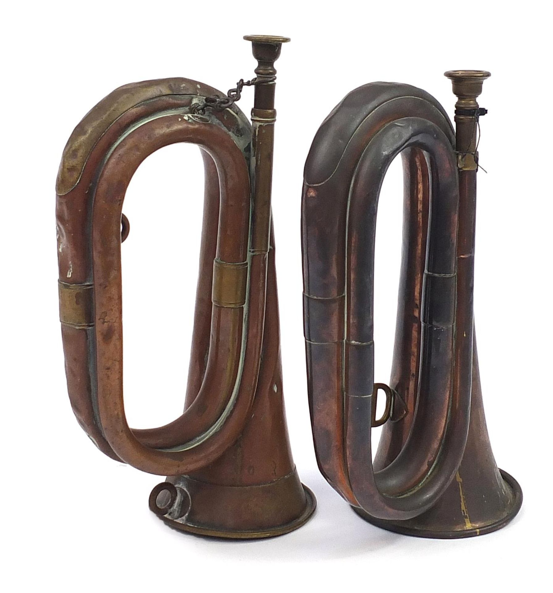 Two French copper and brass bugles comprising J Wallis & Son and C Mahillon - Image 4 of 5