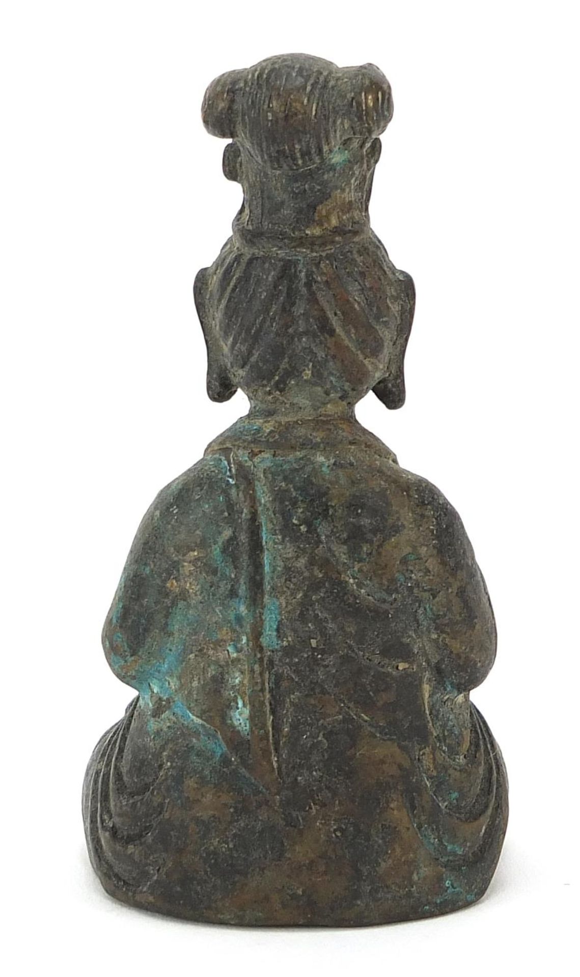 Chinese patinated bronze figure of a seated deity, 9cm high - Image 2 of 3