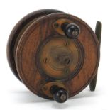 S Allcock, Victorian brass mounted 3.5 inch fishing reel