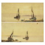 Lynton - Coastal scenes with moored boats, pair of watercolours, The Wembley Galleries labels verso,