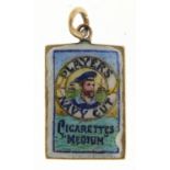 Unmarked gold and enamel Player's Cigarettes charm, 13cm high, 1.7g