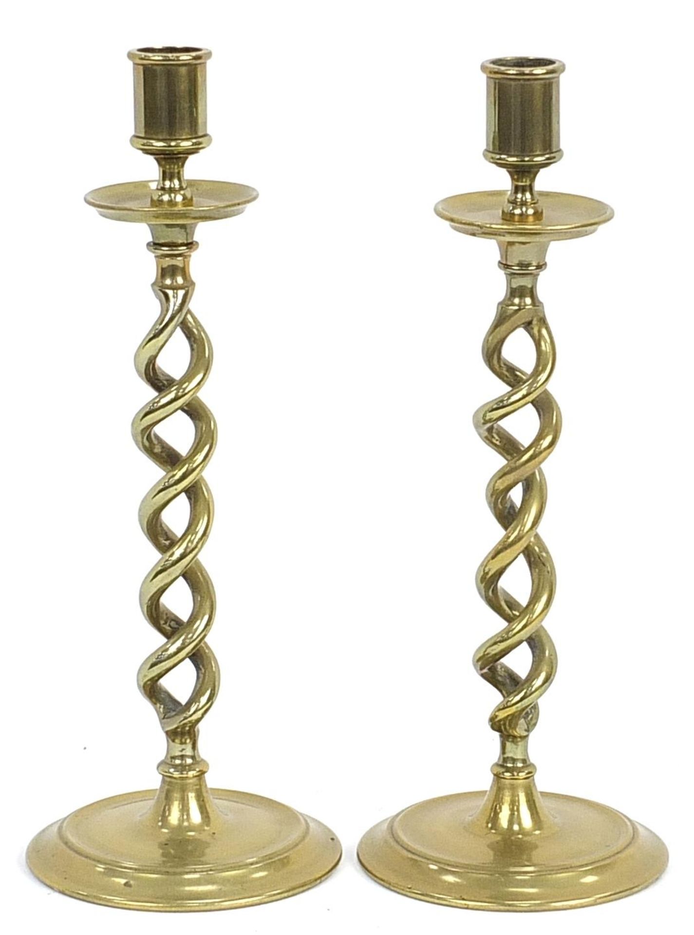 Pair of Victorian brass twist candlesticks, 31cm high - Image 2 of 2