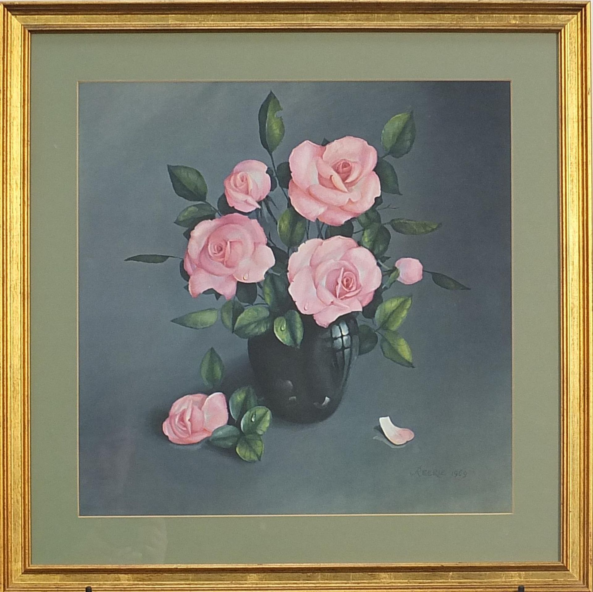 Pink Roses, floral print, mounted and framed, 48cm x 48cm excluding the mount and frame - Bild 2 aus 5