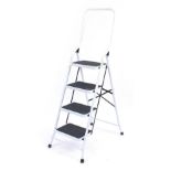 As new white metal four step ladder, the top step 98cm high