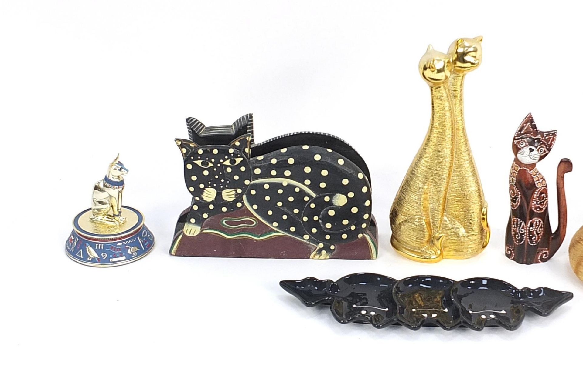 Selection of cat related items including wooden letter rack, ceramic dish and sleeping ginger cat, - Image 2 of 3