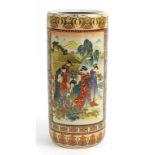 Oriental ceramic stick stand decorated with ladies and flowers, 47cm high
