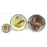 Hand painted lobster design pottery plate, fish design plate and small fish design bowl, the largest