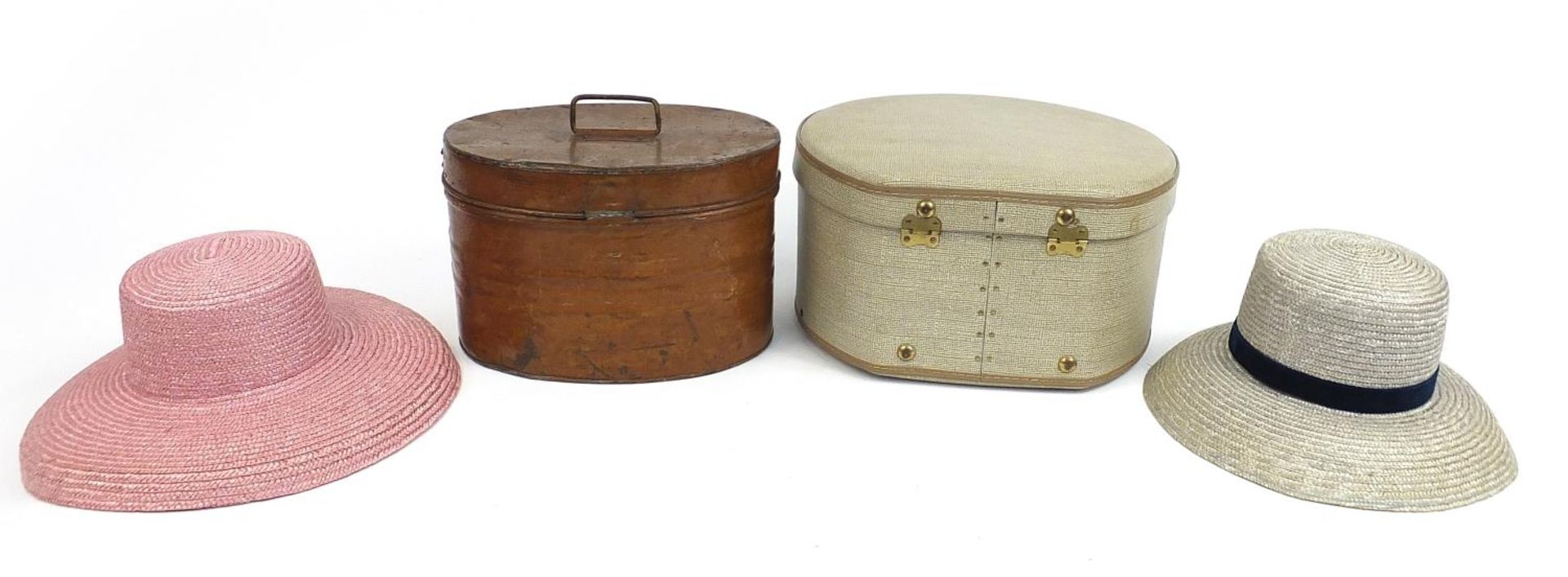 Victorian tin hat box, retro hat box and hats - Image 4 of 4