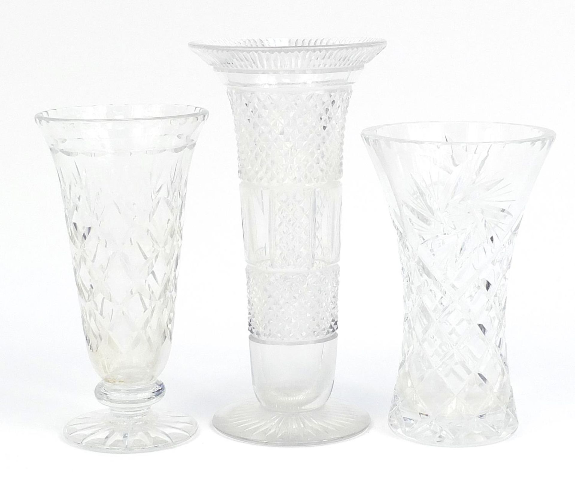 Three cut glass vases, the largest 26cm high - Image 2 of 3