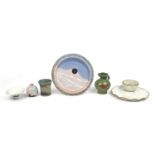 Studio ceramics including lily pad plate, toadstool and sunrise plate, the plate 31cm in diameter