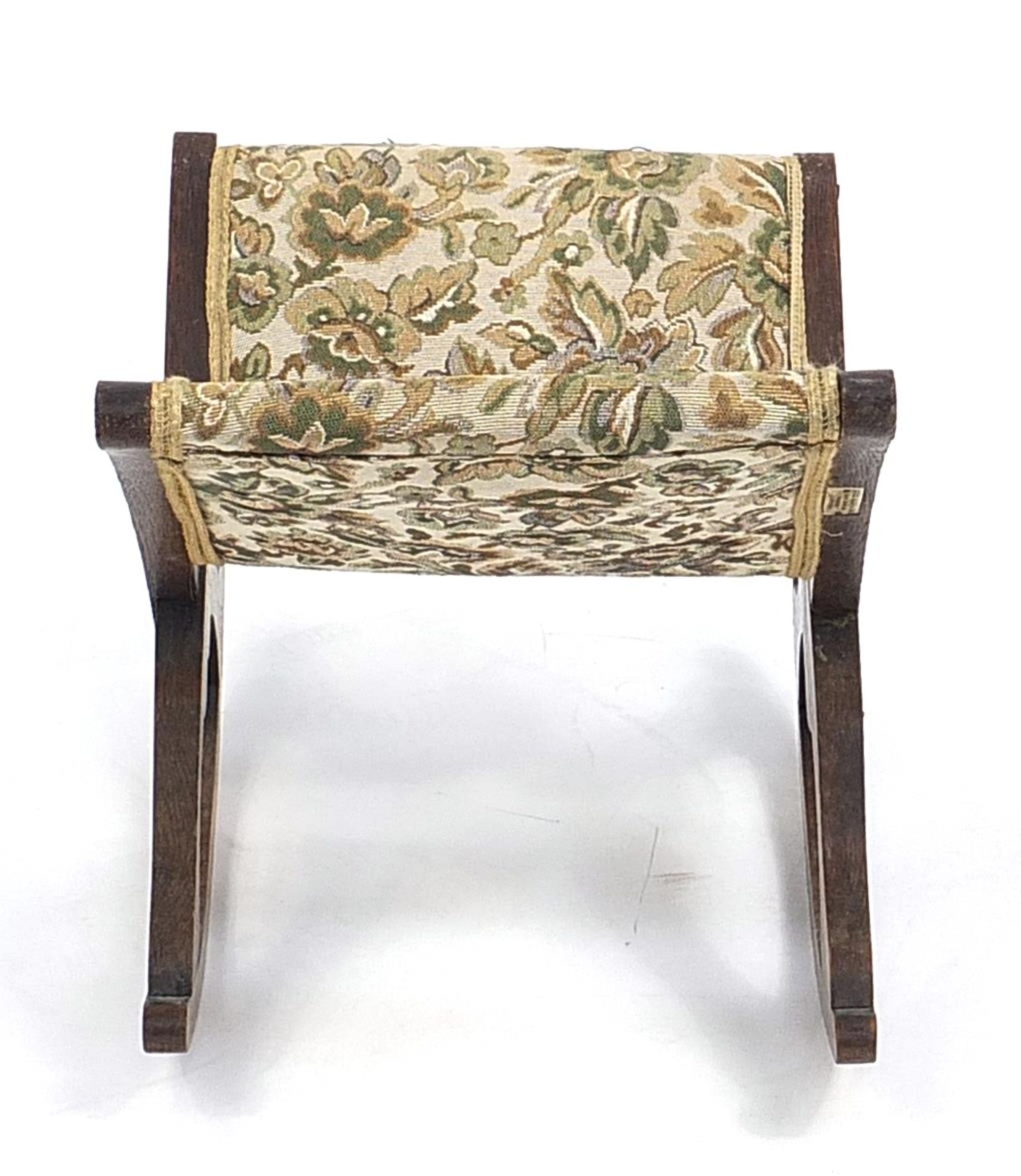 Oak floral upholstered rocking footstool, 60cm high - Image 3 of 4