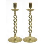 Pair of Victorian brass twist candlesticks, 31cm high