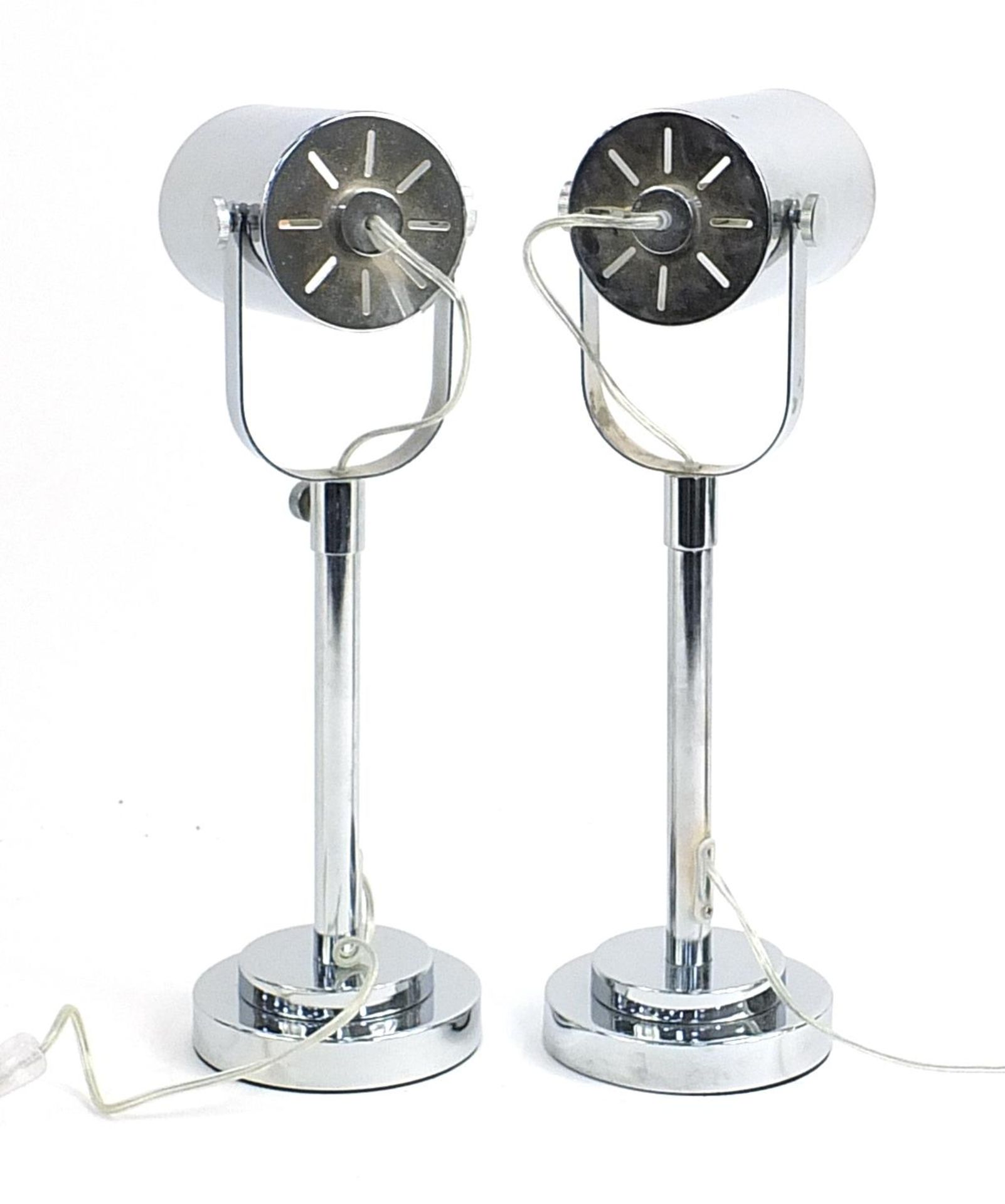 Pair of polished chrome theatre style table lamps, each 49cm high - Image 2 of 2