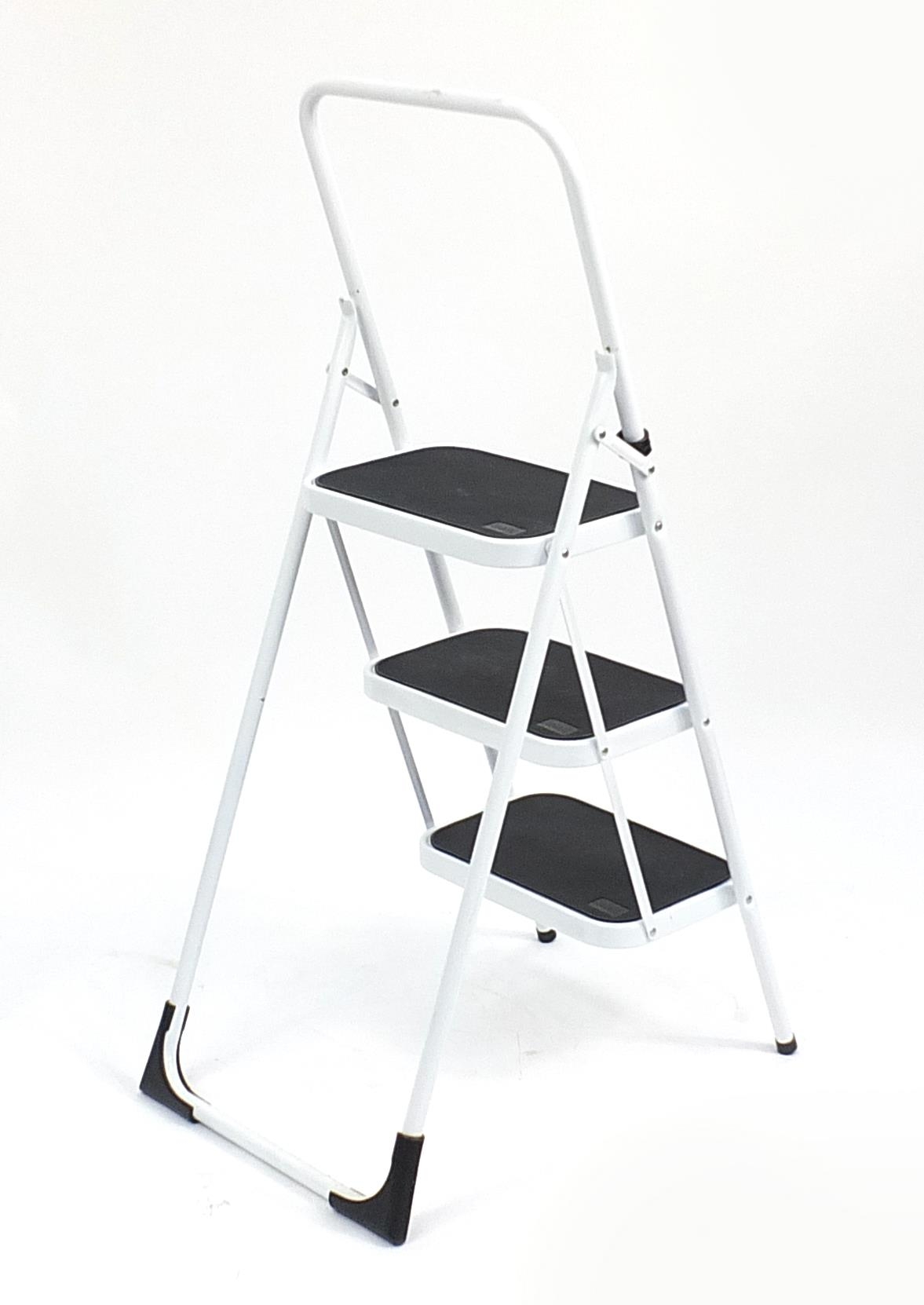 As new white metal three step ladder, the top step 74cm high - Image 2 of 2