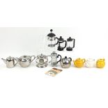 Selection of china teapots, cafetiere mugs, china teapot, stainless steel teapots and a boxed
