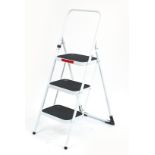 As new white metal three step ladder, the top step 74cm high