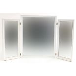 Wooden framed folding triple aspect dressing table mirror, 55cm H x 90cm wide when opened