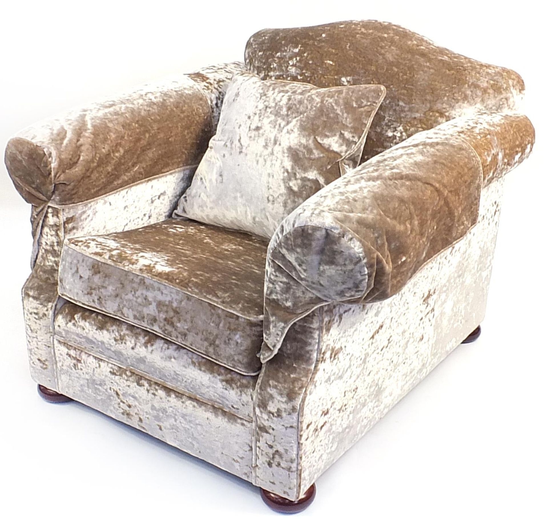Deep plush velour armchair, 86cm H x 96cm W x 96cm D, the seat 48cm H x 56cm W x 66cm D
