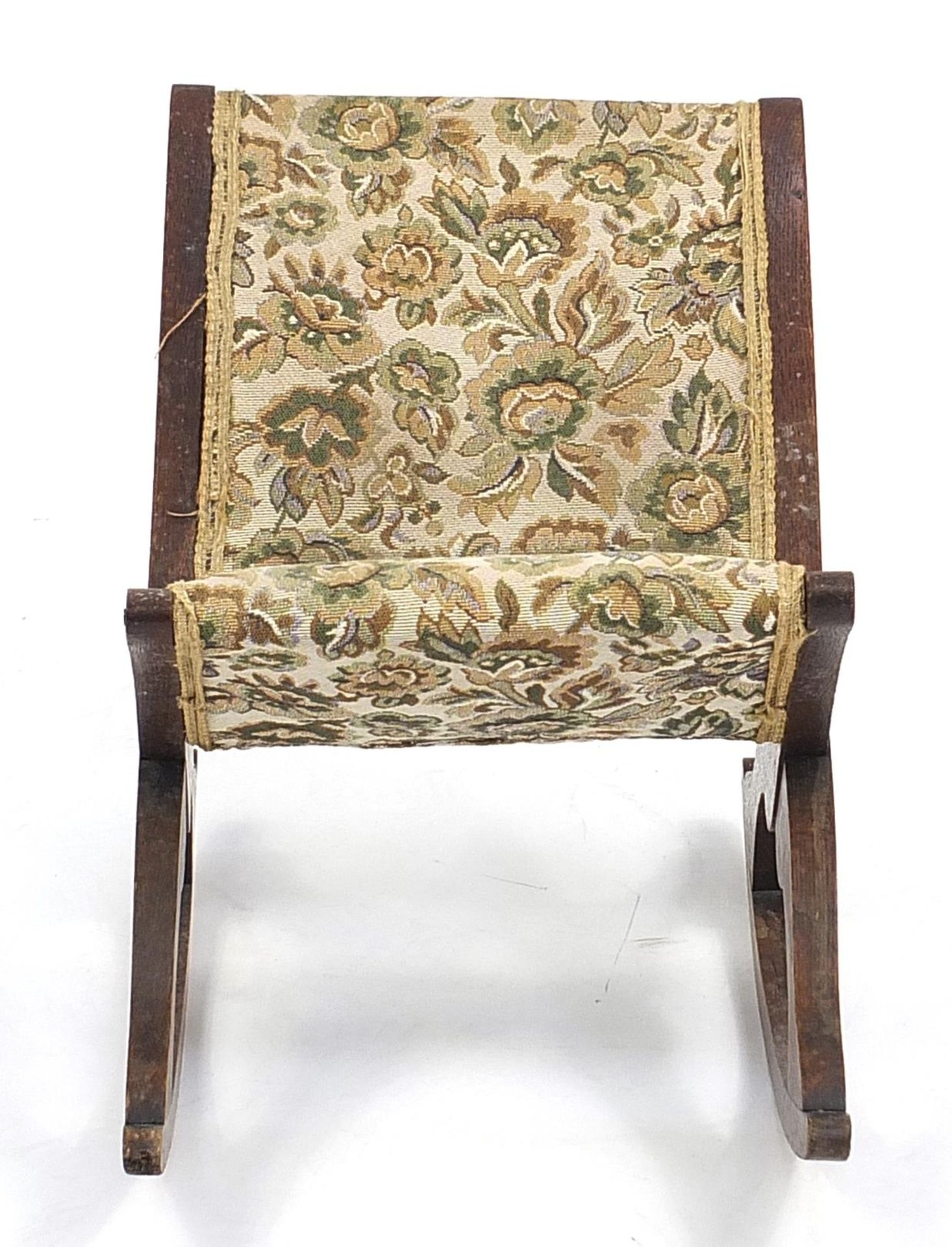 Oak floral upholstered rocking footstool, 60cm high - Image 2 of 4