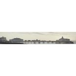 Eastbourne Pier including The Blue Room, black and white oil on canvas print, Copyright Gallery