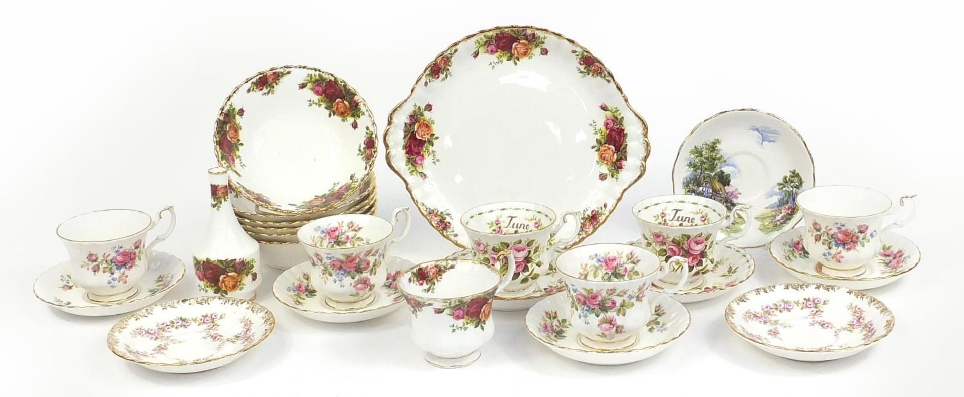 Selection of Royal Albert Old Country Roses including pudding basins and cake plate and Royal Albert