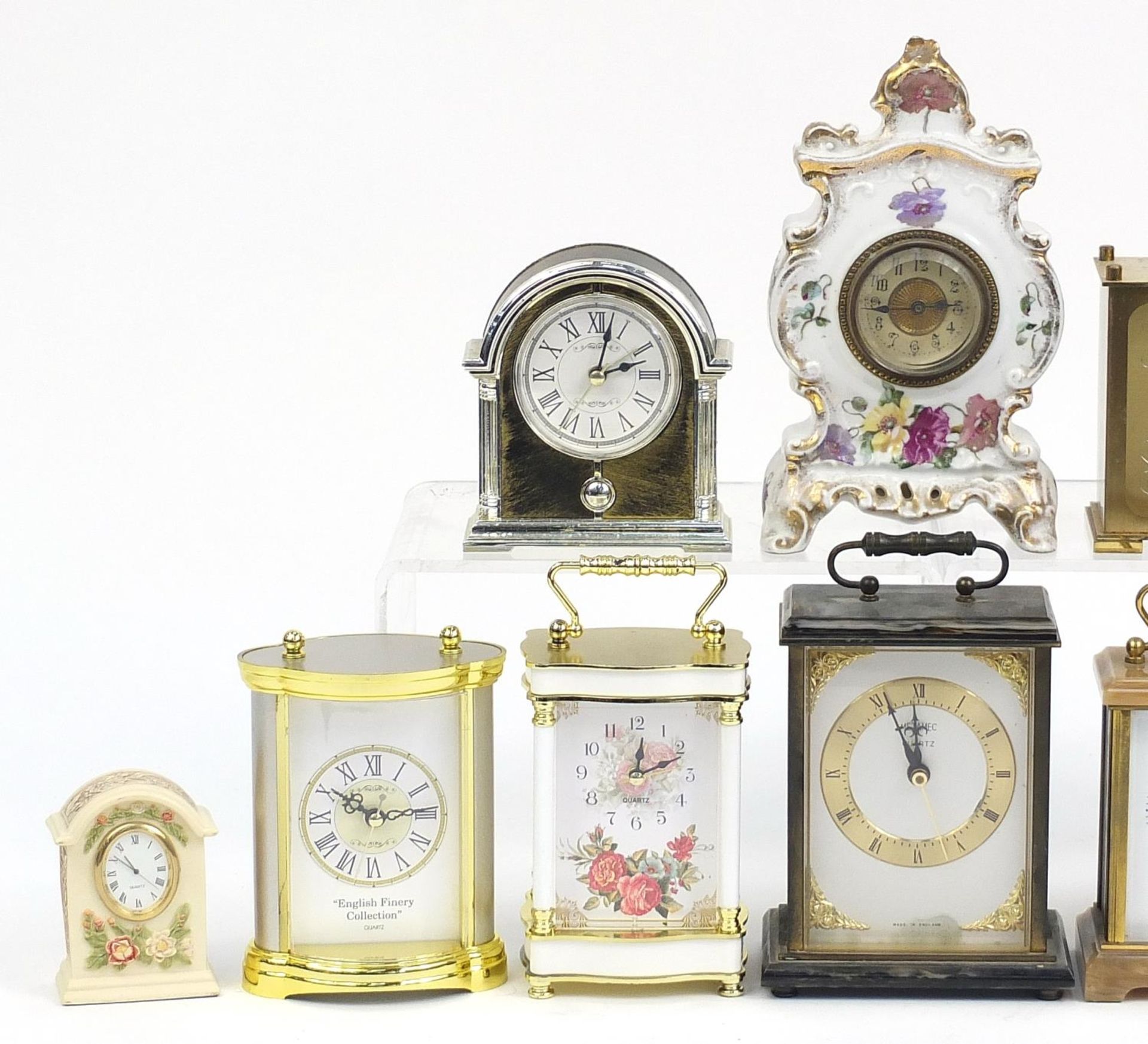 Selection of mantle clocks including a ceramic floral example, Seiko quartz and alabaster the - Image 2 of 3