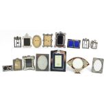 Quantity of assorted metal photo frames, some with jewelled decoration, the largest 16cm x 12cm