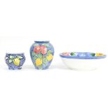 Hand painted floral ceramic bowl, vase and planter , the bowl 33cm round