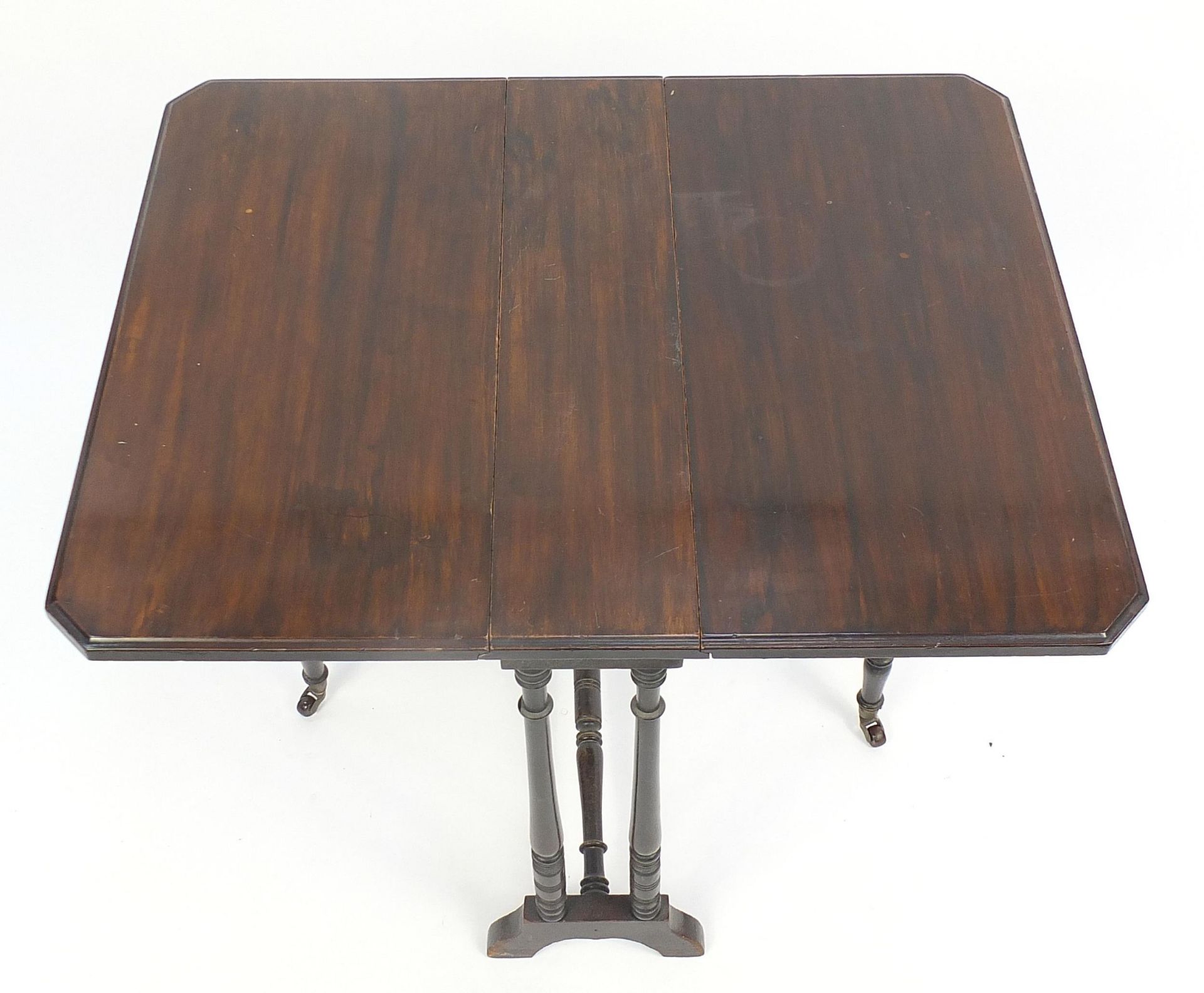 Victorian mahogany Sutherland table, 60cm H x 74cm W extended x 60cm D - Image 3 of 4