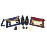 Masonic regalia including aprons, leather shoes, Lodge number 39 Kilsyth St John certificate