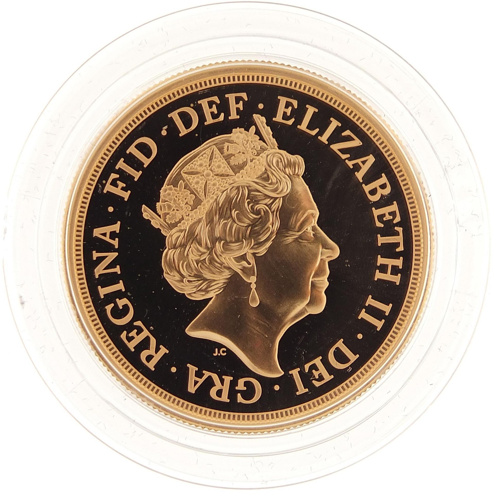 Elizabeth II 2018 brilliant uncirculated five sovereign piece coin numbered 0301 with case, box - Image 3 of 5